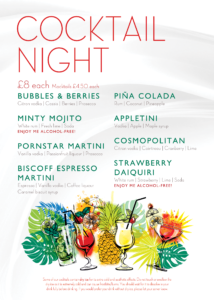 Cocktail night menu Jan 2023