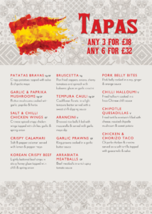 LT Tapas menu Jan 2023